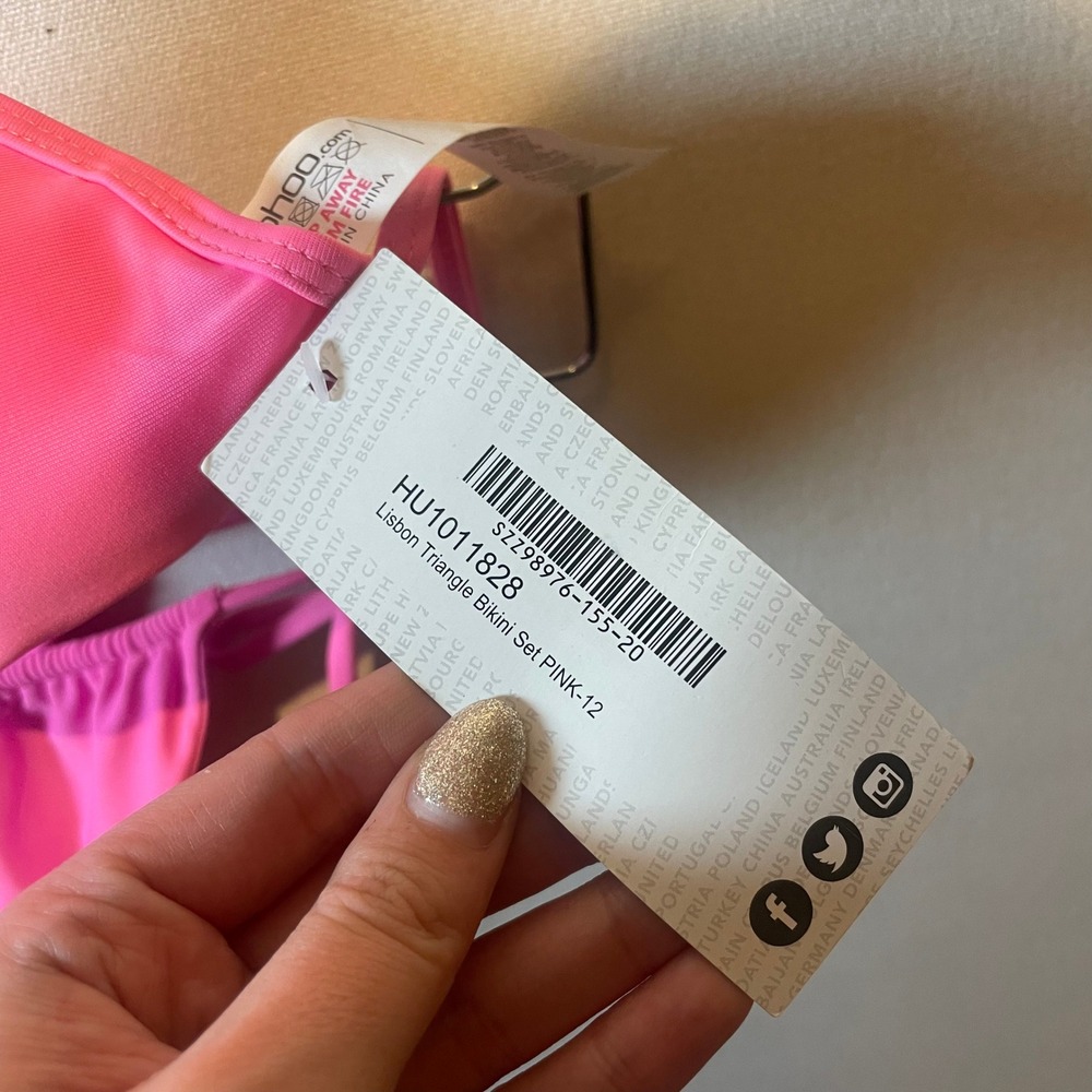 Boohoo Lisbon Triangle Beach Bikini Hot Pink Set -‎ Size 12 - Picture 5 of 7